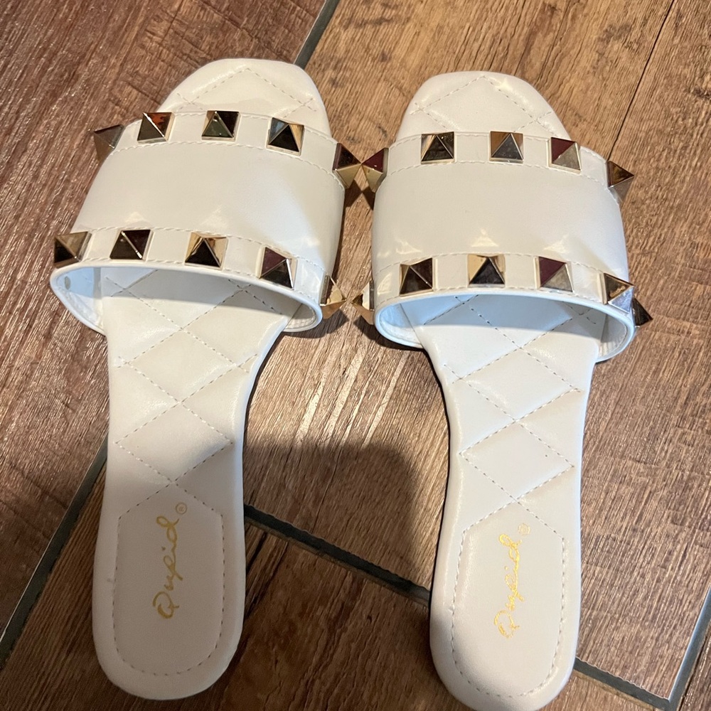 Studded White Slide Sandals